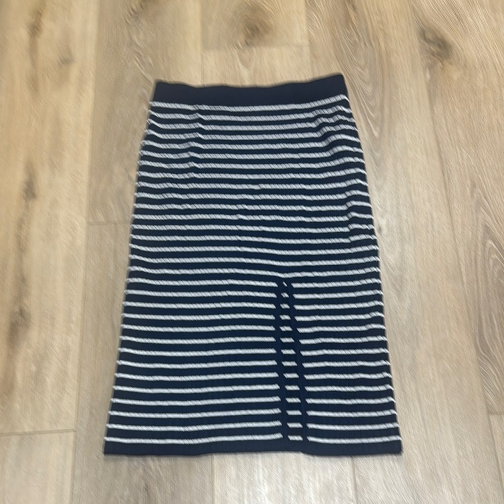 Bagatelle Blue and White Ribbed Midi Pencil Skirt